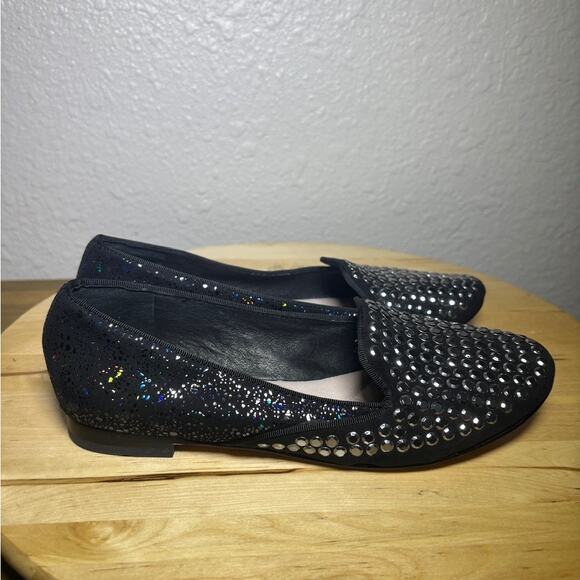 Vince Camuto Embellished Black Leather Glitter Suede Flats size 6 M/ 36 NWOT - Picture 1 of 16